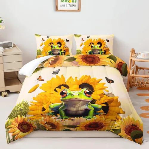 Miniatura 10 de AILONEN Lindo juego de edredón de oso tamaño individual, juego de ropa de cama Kawaii de oso de peluche marrón para niños y niñas, edredón suave