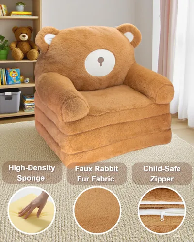 Miniatura 3 de Brown Dog - Silla para niños pequeños, sofá abatible 2 en 1 y mini sofá para niñas y niños, de 1 a 4 años