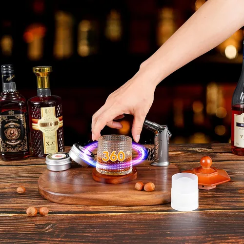 Miniatura 6 de Kit de ahumador de whisky con antorcha - chips de madera de 6 sabores, 2 vasos de whisky giratorios, 2 moldes de bolas de hielo - kit infusor