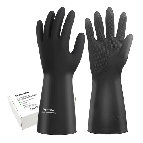 Miniatura 10 de Guantes de limpieza de goma gruesos, 1 par de guantes de goma negros para lavar platos, medianos, guantes de cocina antideslizantes para lavar