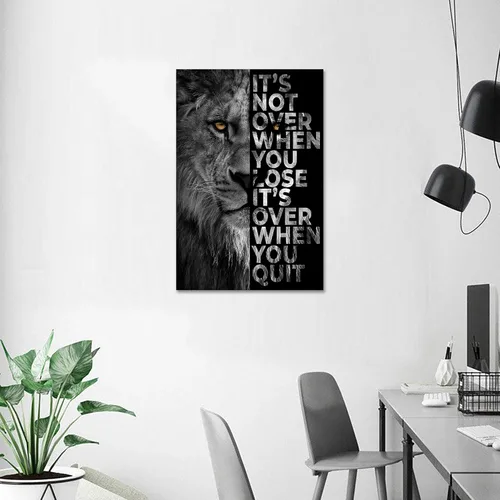 Miniatura 5 de Lienzo impreso de cabeza de león, arte de pared inspirador, póster de animales en blanco y negro, imagen motivacional con cita motivacional