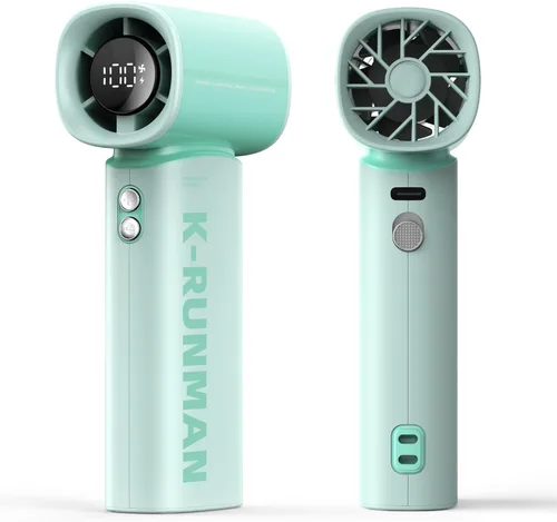 Miniatura 8 de Ventilador turbo portátil de mano, 5 velocidades, viento fuerte, mini ventilador personal con pantalla LED, enfriamiento máximo de 19 horas, Verde