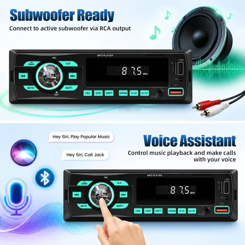 Miniatura 6 de Radio de coche Bluetooth Single DIN Audio estéreo para automóvil, audio para automóvil con Bluetooth dual y control de aplicaciones, compatible
