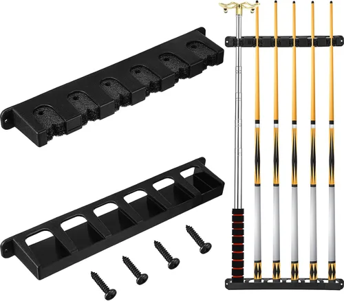 Skylety Soporte para palos de billar de 2 piezas para 6 tacos montados en la pared, bolas de billar, accesorios para sala de juegos, bares, clubes,