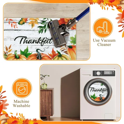 Miniatura 5 de Pauwer Juego de 3 alfombras de cocina de Navidad, tapetes de cocina con flores de Navidad, alfombras y tapetes de cocina antideslizantes y lavables