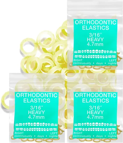 Bandas elásticas de látex ámbar 3 paquetes 300 unidades 3/16pulgadas 4.8mm HEAVY Bandas elásticas intraorales Unimedic Bandas de goma dentales