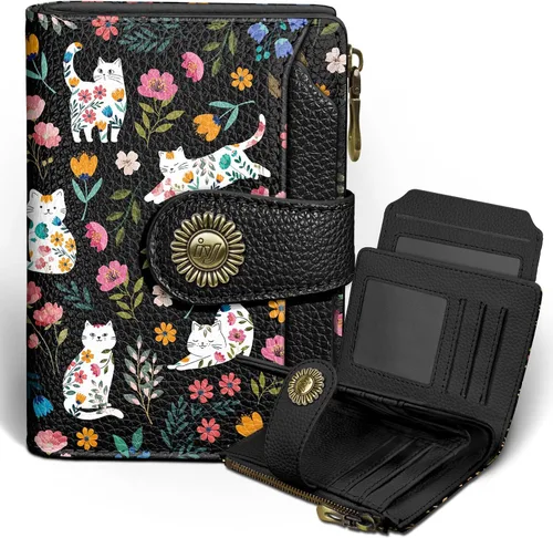 Miniatura 21 de Icycay Cartera pequeña para mujer, plegable con bloqueo RFID, soporte para tarjetas de crédito, bolsillo con cremallera para monedas, piel