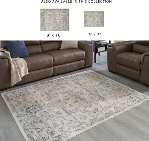 Miniatura 5 de Signature Design by Ashley Barkham Classic Medallion - Alfombra lavable para interiores, 5 x 7, color beige y verde oscuro