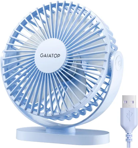 Gaiatop Ventilador de escritorio USB, 5.5 pulgadas, pequeño, silencioso, potente, 3 velocidades, rotación de 90°, mini ventiladores de mesa de Azul