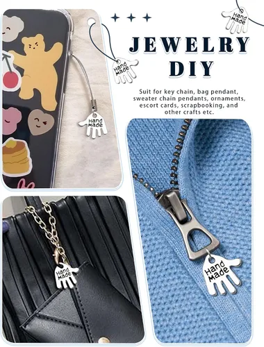 Miniatura 7 de JIALEEY 100 dijes en forma de mano hechos a mano, letreros tallados en tono plateado para hacer joyas de moda, hallazgos, manualidades, costura