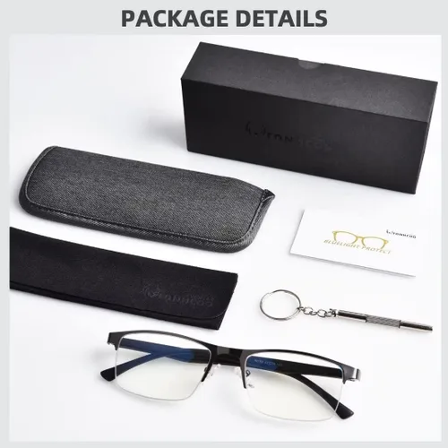 Miniatura 7 de FONHCOO - Gafas de lectura para mujeres y hombres, gafas de lectura con bloqueo de luz azul, metal, medio marco, lectores de computadora, anti Gris