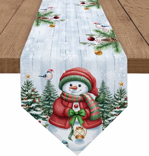 Miniatura 13 de Camino de mesa azul con alce navideño – 90 pulgadas de largo, copo de nieve de invierno, decoración de mesa de comedor para cocina, granja, Alce azul