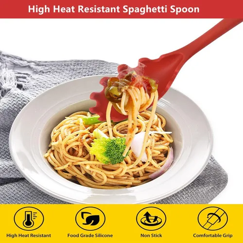 Miniatura 4 de Cuchara de espagueti, tenedor para pasta, tenedor de silicona para pasta, colador de espaguetis de 11.2 pulgadas, servidor de cuchara de fideos