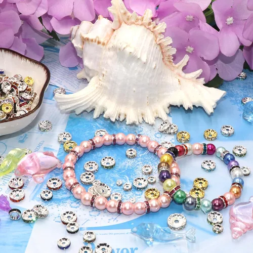 Miniatura 2 de 100 cuentas espaciadoras Rondelle redondas de cristal con diamantes de imitación checos chapados en plata, cuentas sueltas para manualidades, Blanco