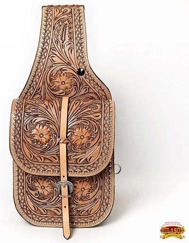 Miniatura 2 de HILASON Bolsa de sillín de caballo de cuero suave marrón Cierre ajustable ecuestre occidental