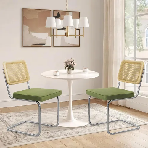 Miniatura 45 de Juego de 6 Sillas de Comedor Tapizadas de Terciopelo, Sillas Laterales de Cocina de Estilo Moderno con Ribete de Tachuelas y Patas de Madera, Anillo