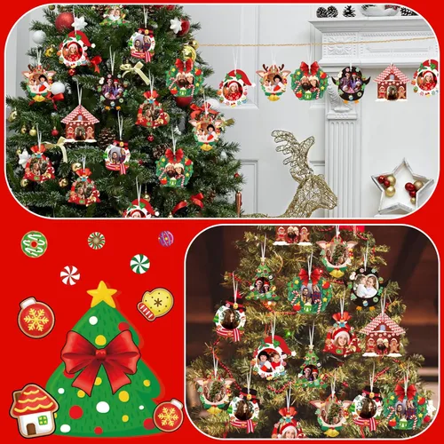 Miniatura 6 de Zhanmai 48 juegos de marcos de fotos navideños a granel, manualidades de Navidad, marcos de fotos, adornos colgantes de Papá Noel, muñeco de nieve