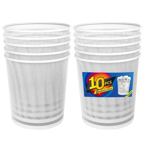 Miniatura 10 de Botes de basura de malla plateada, paquete de 10 cubos de basura de malla de 6 galones, papeleras de alambre de metal abierto, cesta de basura
