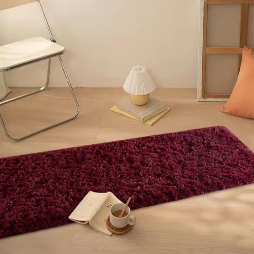 Miniatura 8 de Alfombras suaves color vino tinto para dormitorio, de 2 x 6 pies, alfombra mullida y esponjosa para al lado de la cama, alfombras de pelo peludo A