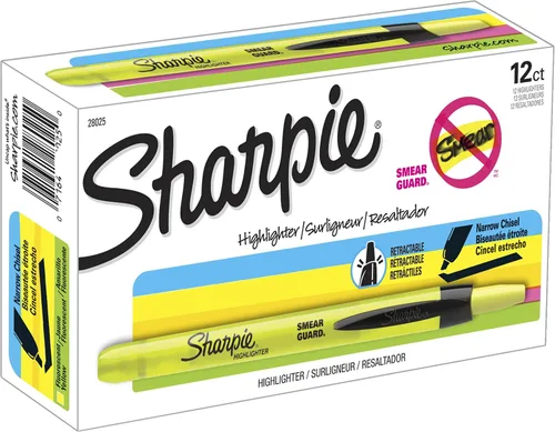 SHARPIE Resaltadores retráctiles, punta de cincel, amarillo fluorescente, 12 unidades (paquete de 12)