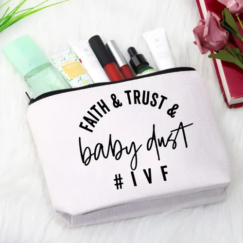 Miniatura 4 de Bolsa de maquillaje IVF Warrior Faith Trust y Baby Dust IVF IUI Transfer Day Regalo inspirador de infertilidad, Bolsa de polvo para bebés Faith Trust