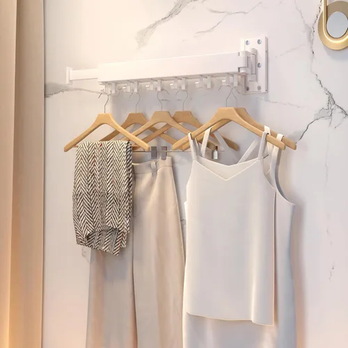 Miniatura 4 de ZdwCyl Estante de secado de ropa, ahorro de espacio de lavandería montado en la pared, retráctil, plegable (tres pliegues), ropa de color blanco