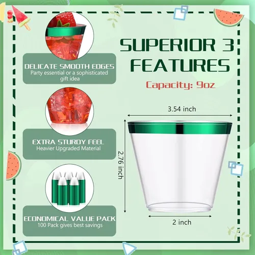 Miniatura 2 de Lounsweer 100 piezas de vasos de plástico con borde de 9 onzas, vasos de cóctel transparentes para boda, vasos de vino desechables resistentes