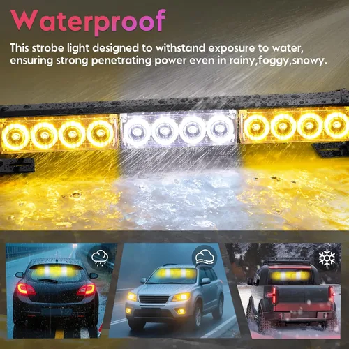 Miniatura 5 de Barra de luces estroboscópicas ámbar y blanco para asesor de tráfico para vehículos, camiones, control remoto inalámbrico, 23 patrones de flash, 2