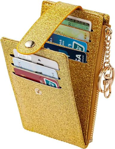 Miniatura 20 de Tarjetero delgado con bloqueo RFID, billetera de bolsillo pequeño, con cremallera Keychian para monedero, monedero y tarjetero para mujeres y hombres