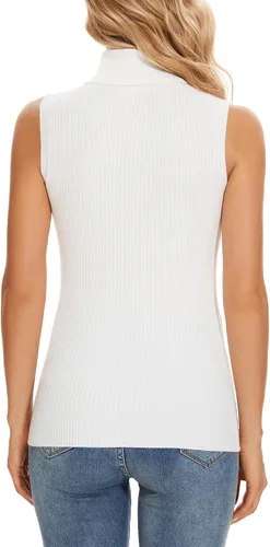 Miniatura 3 de Biffxeu Cuello alto sin mangas para mujer, chaleco ligero de punto sin mangas, cuello alto elástico