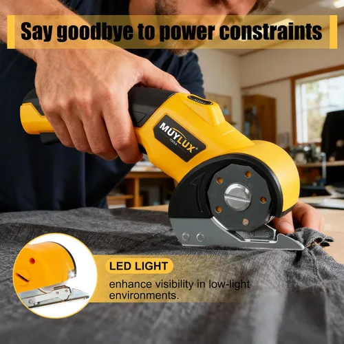 Miniatura 7 de Tijera eléctrica inalámbrica y cortador de cartón, tijeras eléctricas para tela, cartón, plástico y papel de regalo, cortador de caja con bloqueo