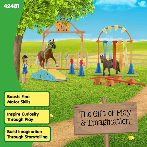 Miniatura 6 de Schleich Farm World - Juego de entrenamiento de agilidad de poni con caballo, entrenador y accesorios, juego de 41 piezas de poni, entrenador