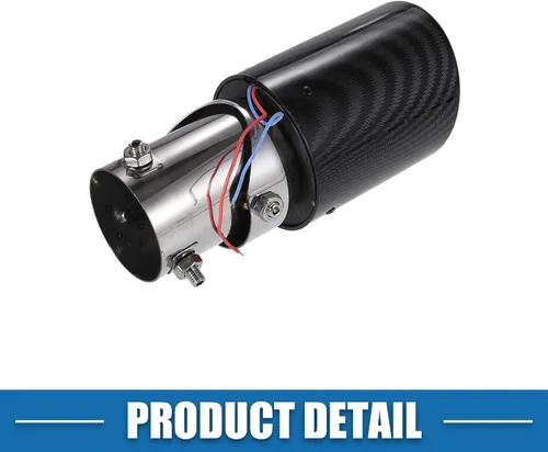 Miniatura 7 de Tubo de escape de coche con luces LED rojas ajustable 1.4-2.2 pulgadas entrada 8.3 pulgadas longitud acero inoxidable fibra de carbono patrón negro