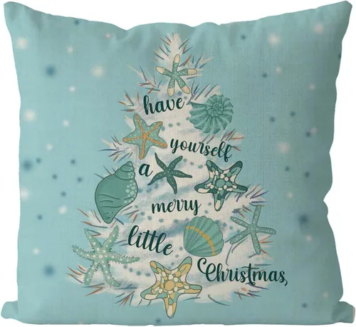 GAGEC Fundas de almohada de Navidad de 18x18 pulgadas con diseño de estrella de mar, fundas de almohada decorativas de estilo granja, fundas de 18.0