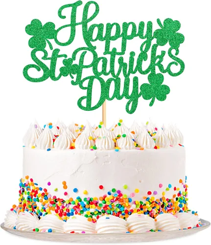 Miniatura 16 de Juego de 1 palillos para tartas de trébol, decoración de trébol con purpurina verde dorada para cumpleaños, baby shower, suministros de fiesta