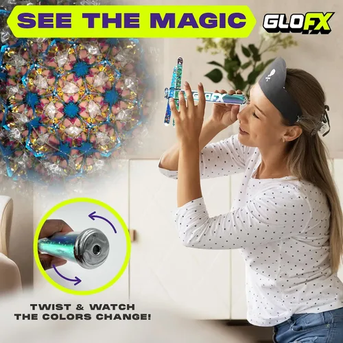 Miniatura 4 de GloFX Aurora Borealis Liquid X - Juguete de tubo caleidoscopio - Varitas de purpurina dobles (azul y verde azulado) - Incluye tubo, varitas