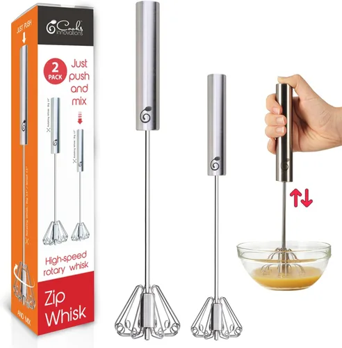Batidor de huevos de acero inoxidable - Fácil de usar batidor semiautomático de presión con cierre - Mezclador de mano giratorio para batir huevos,