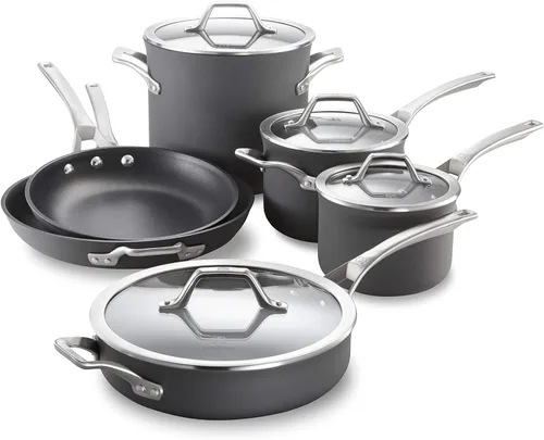 Calphalon Juego de utensilios de cocina antiadherentes de 10 piezas que se mantienen frescos, asas de acero inoxidable para lavavajillas y