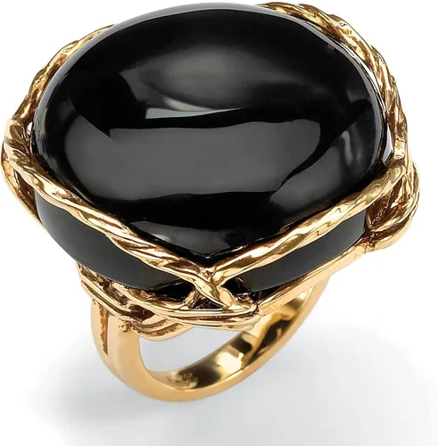 Miniatura 4 de Palm Beach Jewelry Anillo de almohada de ónix negro natural chapado en oro amarillo o ojo de tigre marrón genuino, Metal, ónix