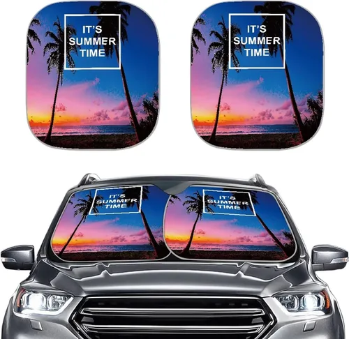 Miniatura 16 de Parasol para parabrisas de automóvil con estampado de playa tropical, protección universal para proteger el interior del automóvil, bloquea