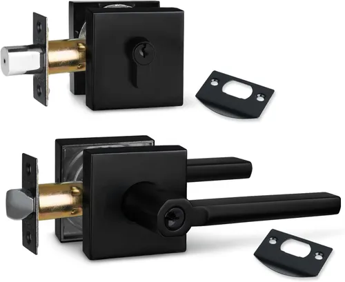 Miniatura 15 de NEWBANG Palanca de puerta de cama/baño para privacidad Baño e interior Manija de cerradura de puerta en negro mate envejecido, HD1601-DB-BK-1P