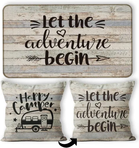 Miniatura 8 de Tapete para puerta de campamento, 30 x 17 pulgadas, para interiores, regalos de cámper, decoraciones de caravana, color negro, deja que la aventura
