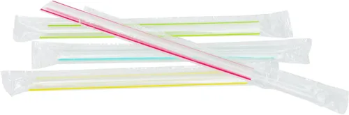 Miniatura 8 de Karat Pajitas Boba de 7.5 pulgadas (0.39 pulgadas de diámetro), envueltas individualmente, transparentes con rayas mixtas