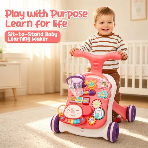 Miniatura 2 de CUTE STONE Andador para bebé para niños y niñas, 2 en 1 Andador de sentarse a pararse con centro de actividades, juguete para caminar de bebé
