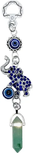 LUCKBOOSTIUM Colgante de elefante feliz con azul, blanco y negro, adorno colgante de coche y piedra preciosa de dije – Accesorios para espejo