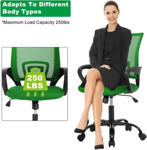 Miniatura 7 de Silla de oficina en casa, silla de escritorio de malla, silla ergonómica para computadora con soporte lumbar y reposabrazos, sillas de oficina Verde