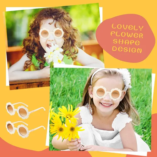 Miniatura 7 de Landhoow 2 lentes de sol redondos para niña de las flores, para regalo de propuesta de niña de las flores, lindos lentes para fiesta en la playa al