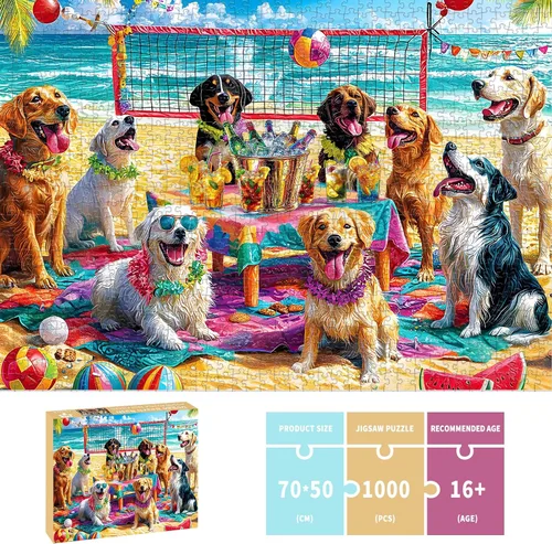 Miniatura 3 de Rompecabezas para adultos de 1000 piezas, rompecabezas de perro de 1000 piezas – Doggo Beach Bash, rompecabezas de decoración de fiesta