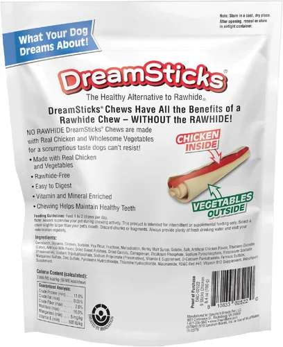 Miniatura 9 de DreamBone Palitos masticables para perros, sin piel cruda, hechos con pollo real y verduras, 9 palitos