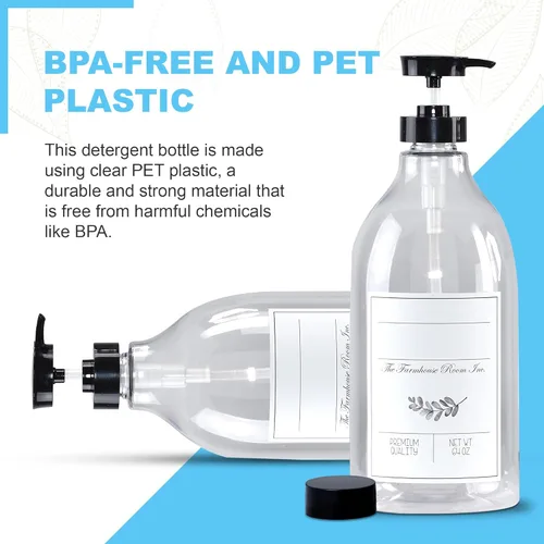 Miniatura 6 de The Farmhouse Room Inc. Dispensador de Jabón para Baño - Dispensador de Botella de Bomba para Detergente Líquido de Lavandería - Plástico PET Libre